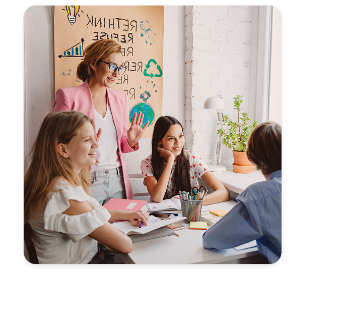 Young woman working on a laptop with three ProjectSet video cards displayed around her, showing skills-based learning videos.